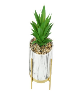 Marble Pot On Gold Stand With Succulent 22cm