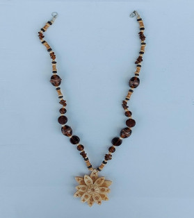 Tribal Resin And Bone Beads Necklace With Sunflower Pendant