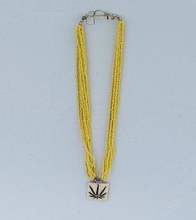 Yellow Beads Multi-String Tribal Necklace With Leaf Bone Pendant