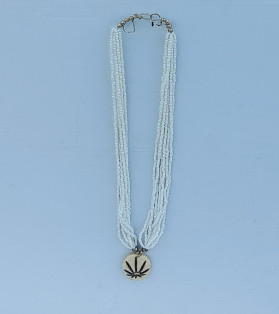 White Beads Multi-String Tribal Necklace With Leaf Bone Pendant