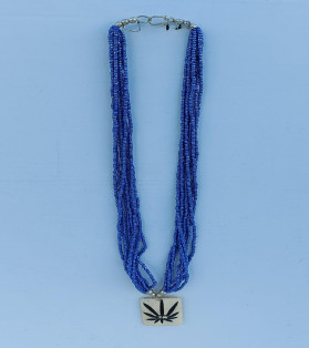 Blue Beads Multi-String Tribal Necklace With Leaf Bone Pendant