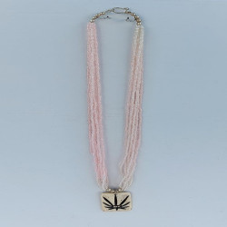 Pink Beads Multi-String Tribal Necklace With Leaf Bone Pendant