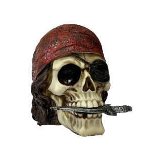 Warrior Pirate Skull With Red Bandana & Knife