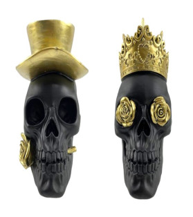 20cm Black And Gold Rose Skull 2 Asstd