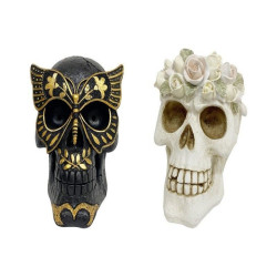 18cm Black & White Decor Floral Skull 2 Asstd