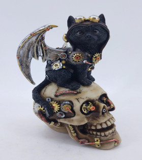 18.5cm Witch Cat With Wing Sitting On Skull