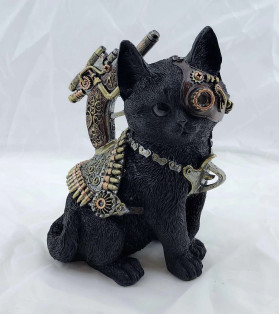 19.5cm Steampunk Witch Cat With Mounted Gun