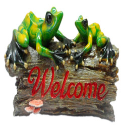 20cm Green Marble Look Frog Twin On Welcome Log