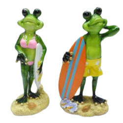15cm Green Marble Look Frog Lovers Surfing 4 Asst