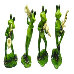 14cm Green Marble Look Frog Musical 4 Asst