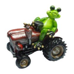 14cm Green Marble Look Frog On Tractor