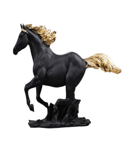 25cm Horse Running in Black/Gold Finish