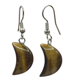 Tiger's Eye Crescent Moon Surgical Steel Earrings