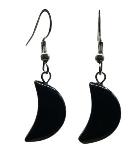 Black Agate Crescent Moon Surgical Steel Earrings