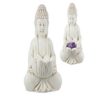 47cm Cream Buddha Holding Lotus Bowl