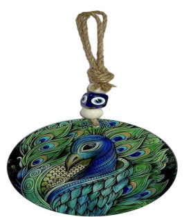 Evil Eye Glass Round Hanging Peacock