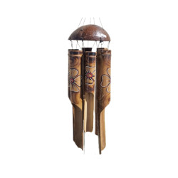 50cm Bamboo Burnt Printed Flower Wind Chime