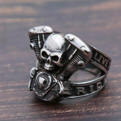 Metal Ring Motor Cycle Engine Skull Design