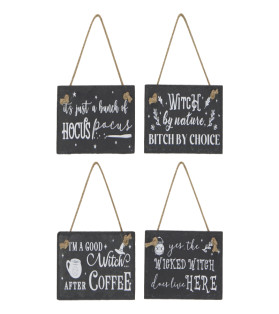 12cm Hanging Witch Slate Plaque/Sign 4 Asstd