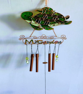 Glass Copper Turtle With Wording Windchime