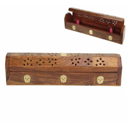 30cm Mango Wood Incense Box with Candy Skull Design