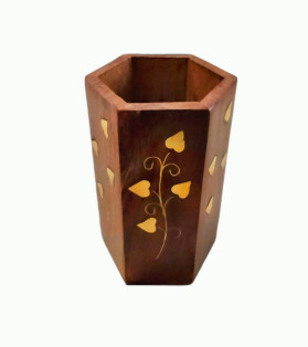 Wooden Pen Holder Hexagonal Shape