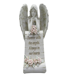 15cm Kneeling Angel with Roses & Wording