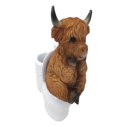 13cm Highland Cow Sitting on Toilet