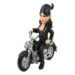 19cm Biker Chick on Black Motorbike