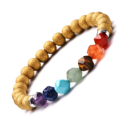7 Chakra Volcanic Stone Bracelet - Gold