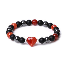 Red Agate And Black Onyx With Heart Bracelet