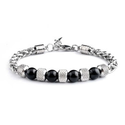 Black Obsidian Silver Chain Bracelet