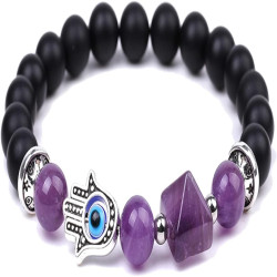 Amethyst Bracelet With Hamsa Hand