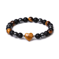 Tiger Eye And Black Onyx With Heart Bracelet