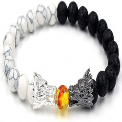 White Howlite With Lava Stone Dragon Bacelet