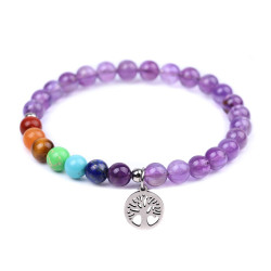 Amethyst 7 Chakra Bracelet - Tree Of Life