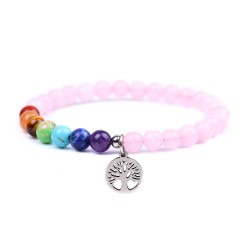 Rose Quartz 7 Chakra Bracelet - Tree Of Life