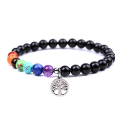 Black Obsidian 7 Chakra Bracelet - Tree Of Life