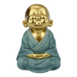 21cm Sitting Buddha Monk Looking Up in Premium Sage Blue Finish