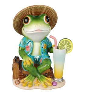27cm Sitting Beach Frog with Drink