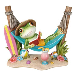 34cm Beach Frog with Hat in Hammock
