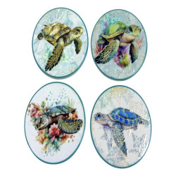 7.5cm Round Turtle Magnet with Gold Foil 4 Asstd
