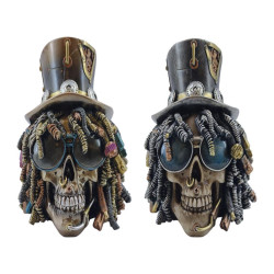 18cm Skull Steam Punk Rock Design with Top Hat 2 Asstd