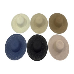 42cm Round Wide Brim Hat with Diamantes 6 Asstd