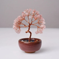 Bonsai Beaded Tree With Pot Base - Rose Quartz