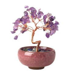Bonsai Beaded Tree With Pot Base - Amethyst