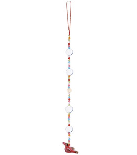 Bird Hanging With Beads And Mirrors - Red