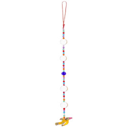 Bird Hanging With Beads And Mirrors - Yellow