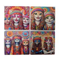 Rasta Cats Ceramic Coasters Set Of 4
