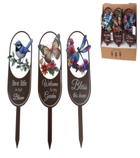 31cm Metal Garden Stake with Wren/Butterfly/Dragonfly